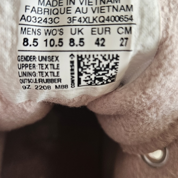 Chuck Taylor Converse Pink Corduroy High-Top Sneakers Size Women 10.5, Men 8.5 - Picture 6 of 9